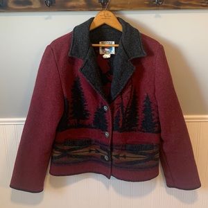 Vintage Wooden River Wool Jacket/Coat | Women’s Large | Dark Red